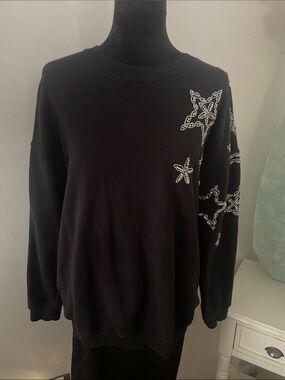 Black Rhinestone and Bead Embellished Star Sweatshirt